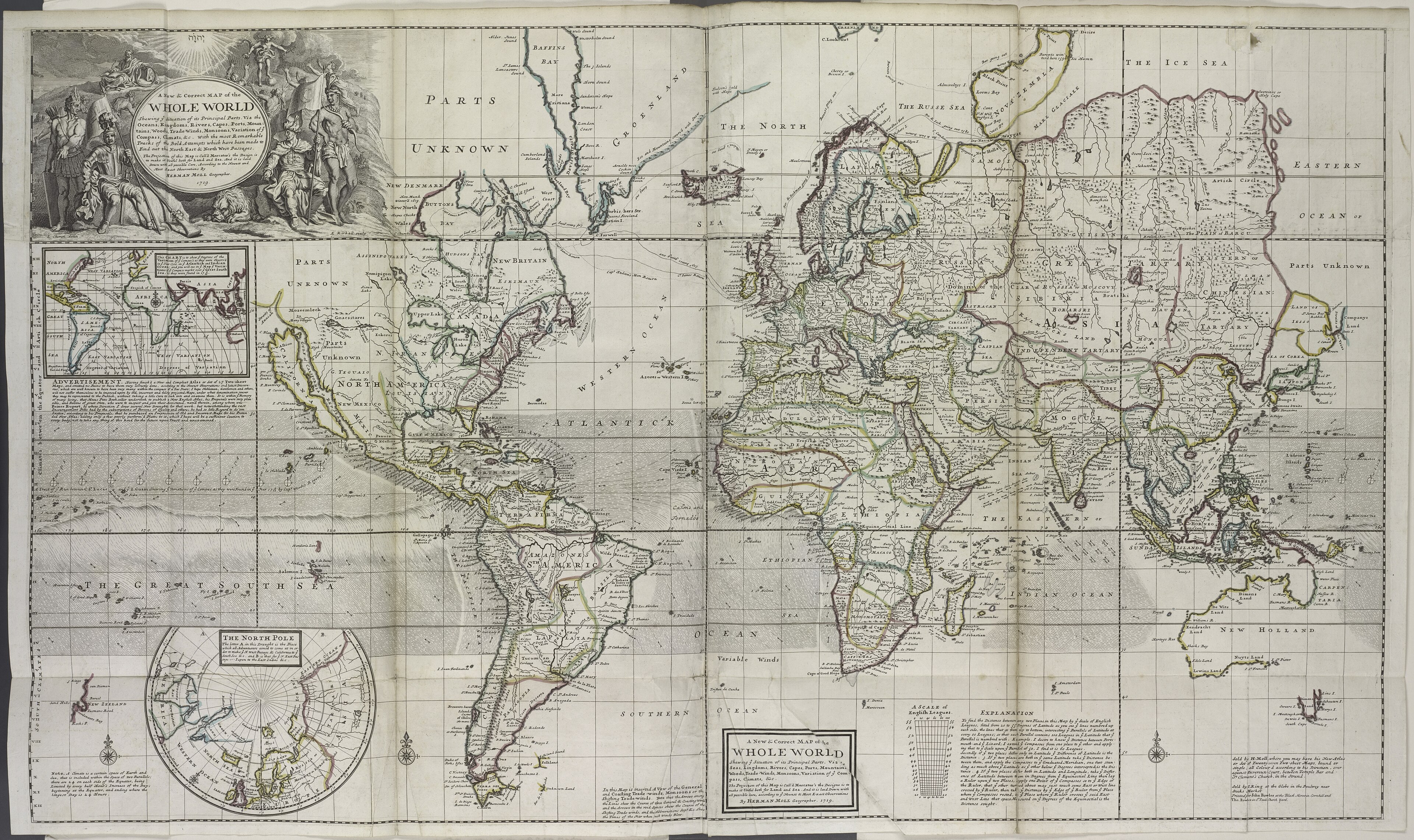 Herman Moll's 1719 world map: A New and Correct Map of the Whole World.